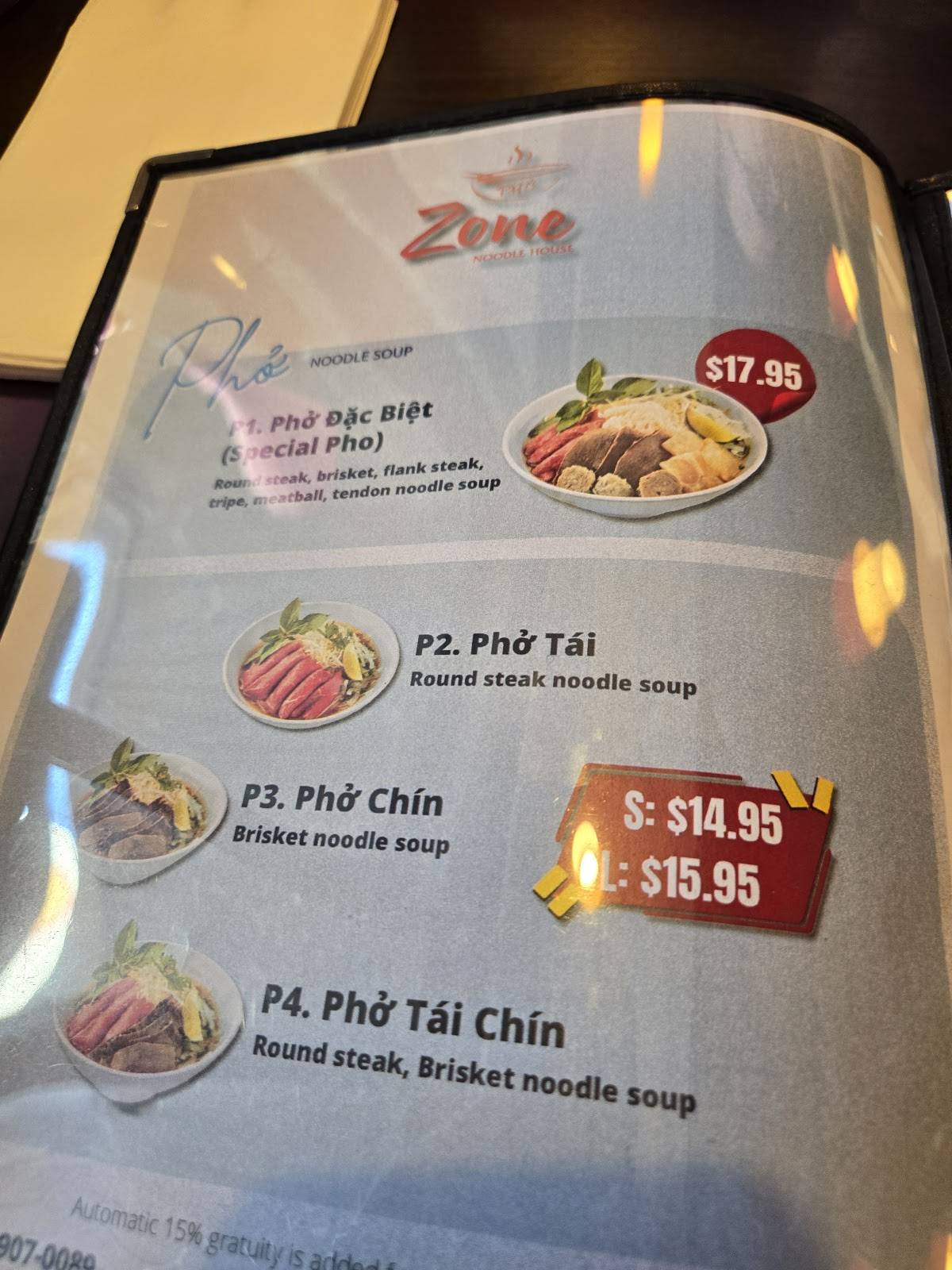 Phở Zone меню