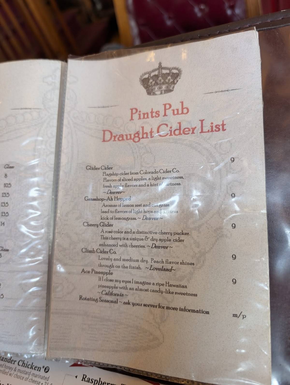 Pints Pub меню