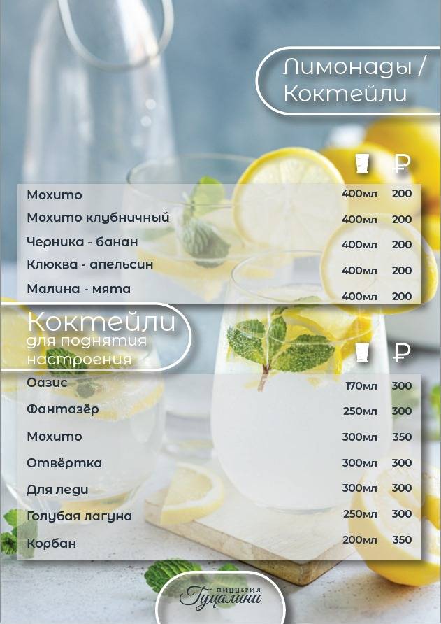 Гуцалини меню