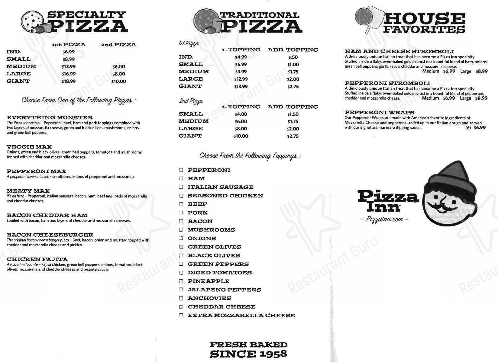 Pizza Inn меню