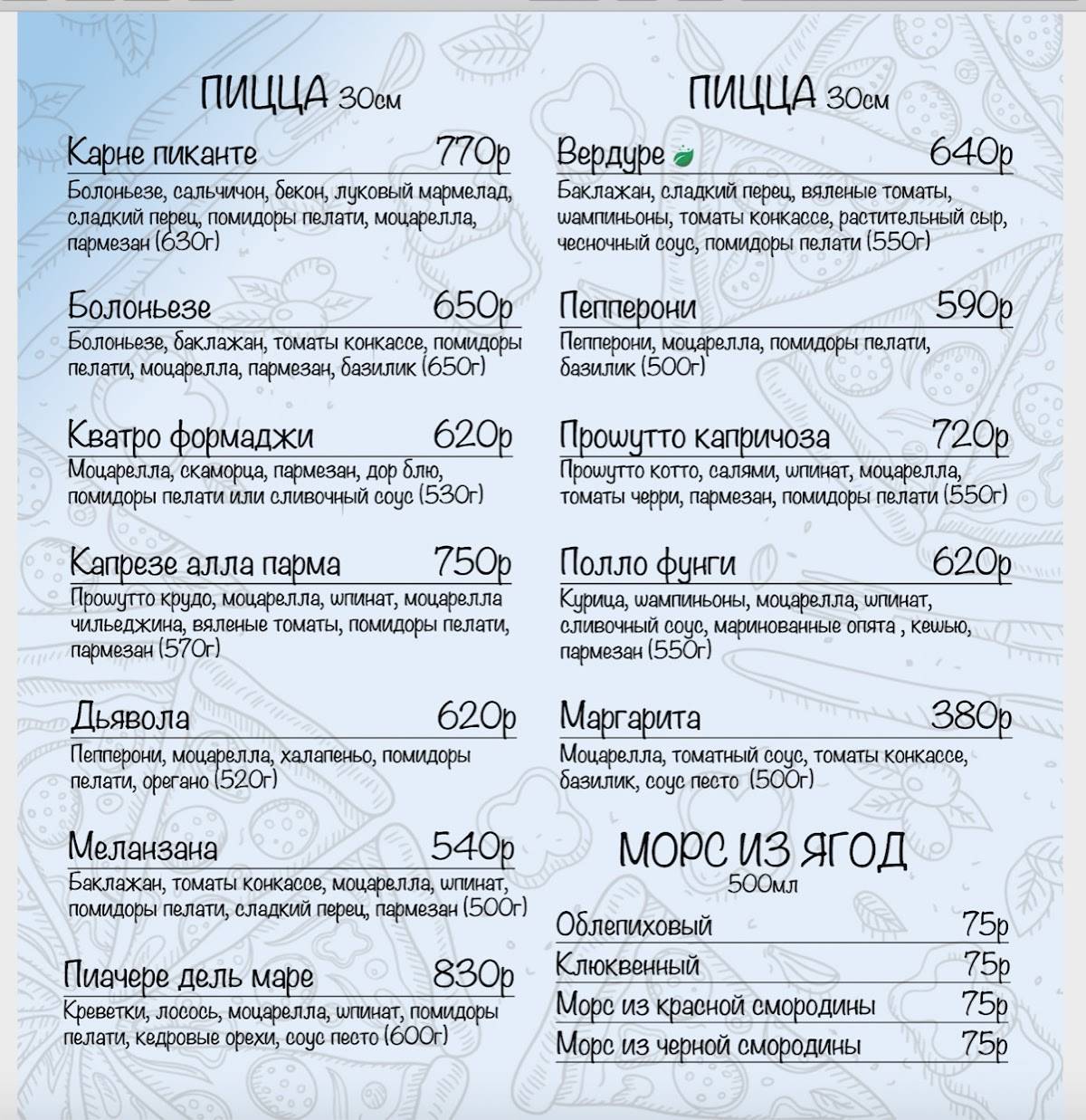 Пицца Пацца меню