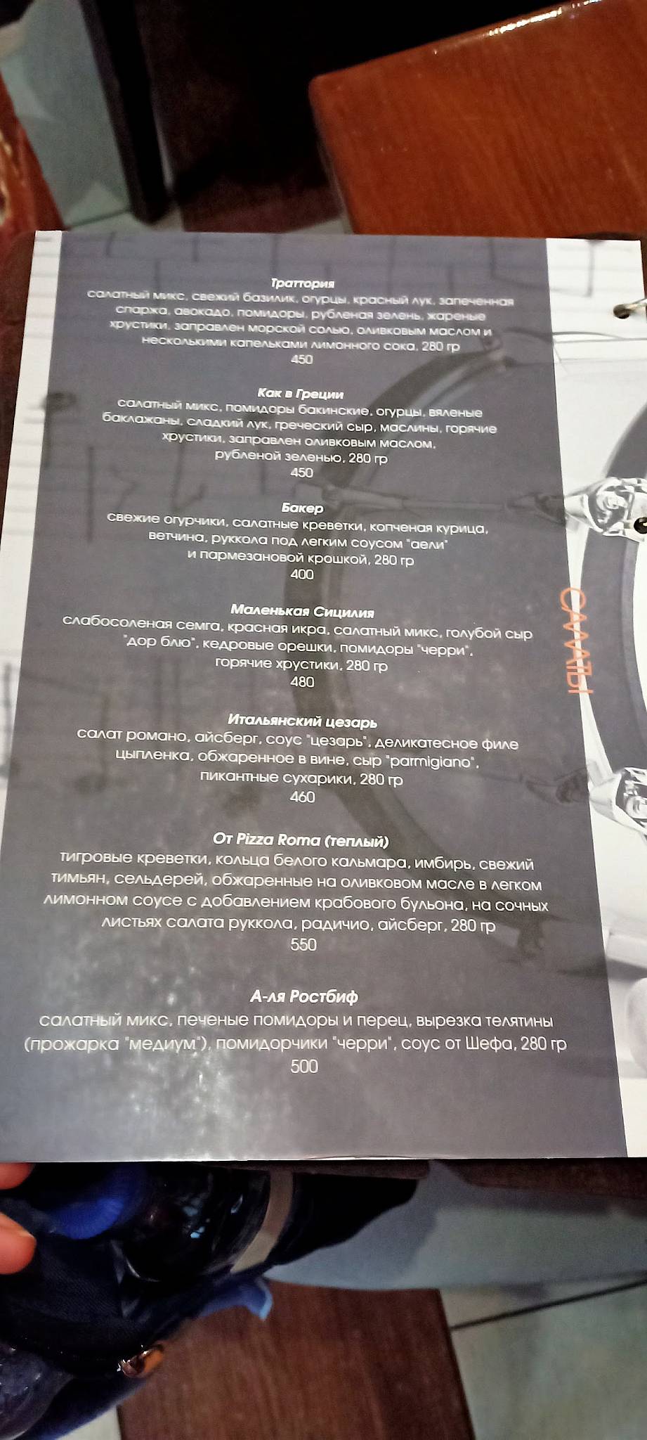 Пицца Рома меню