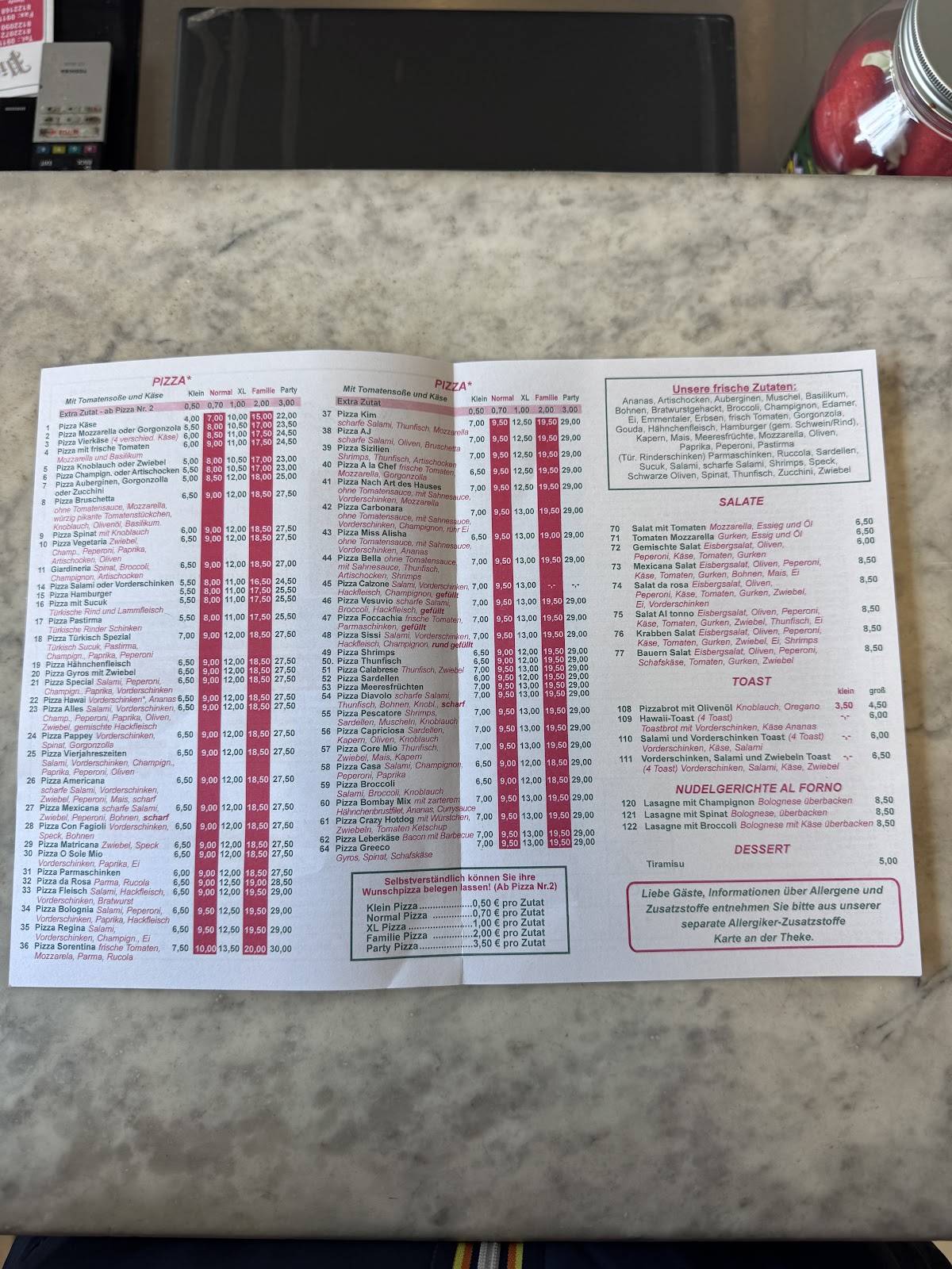 Pizza da rosa меню