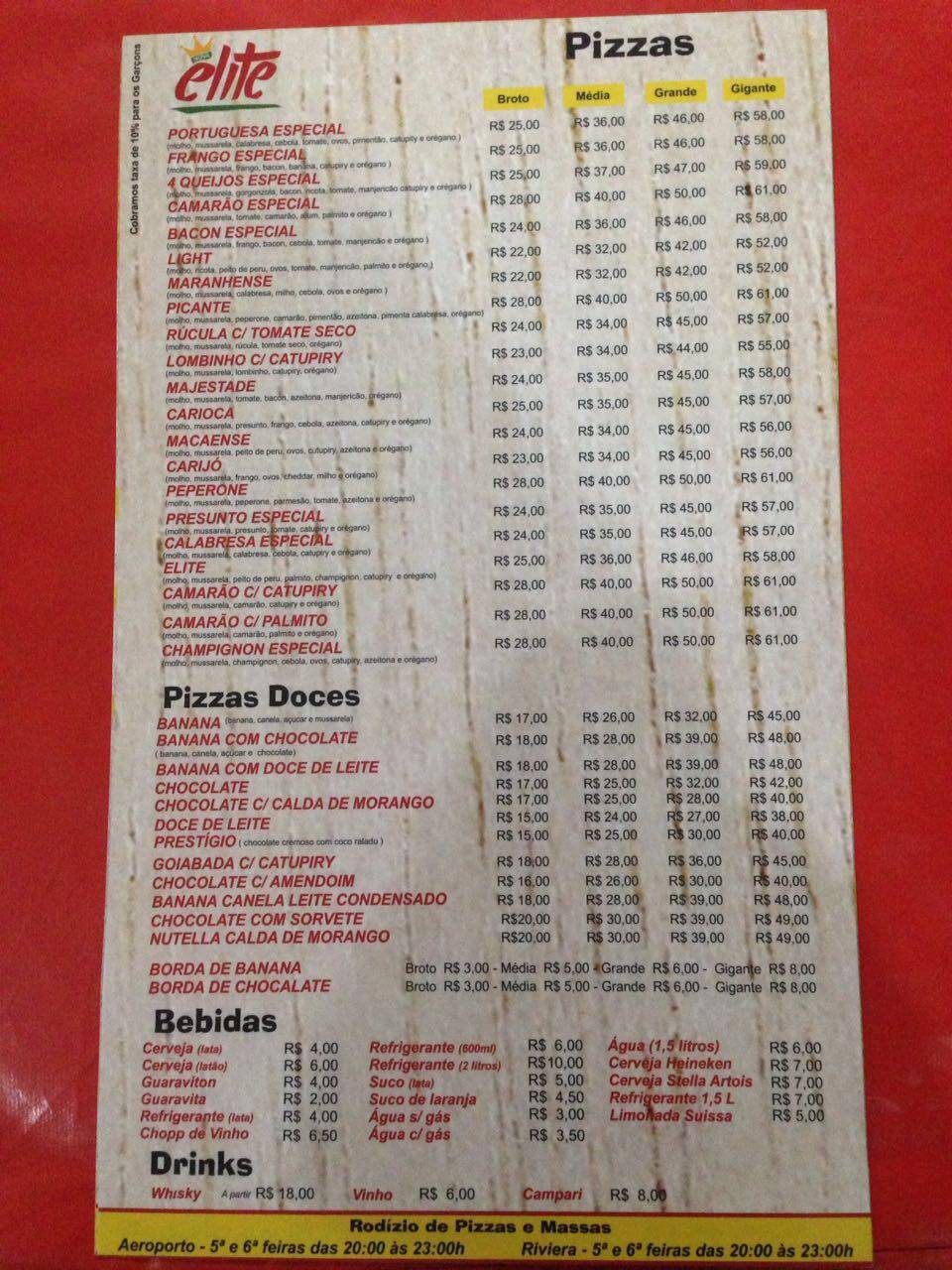 Pizzaria Elite - (Aeroporto) меню