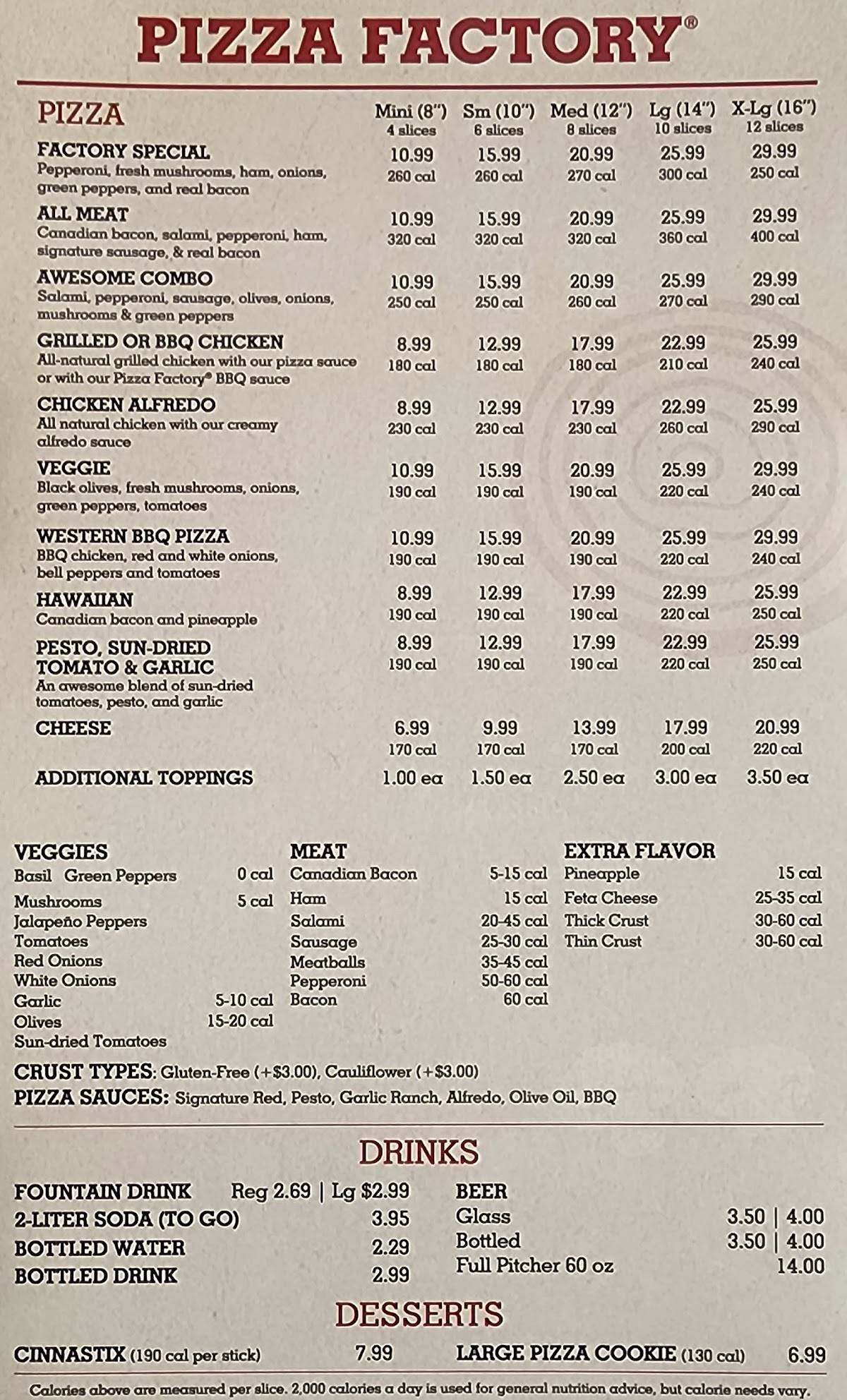Pizza Factory меню
