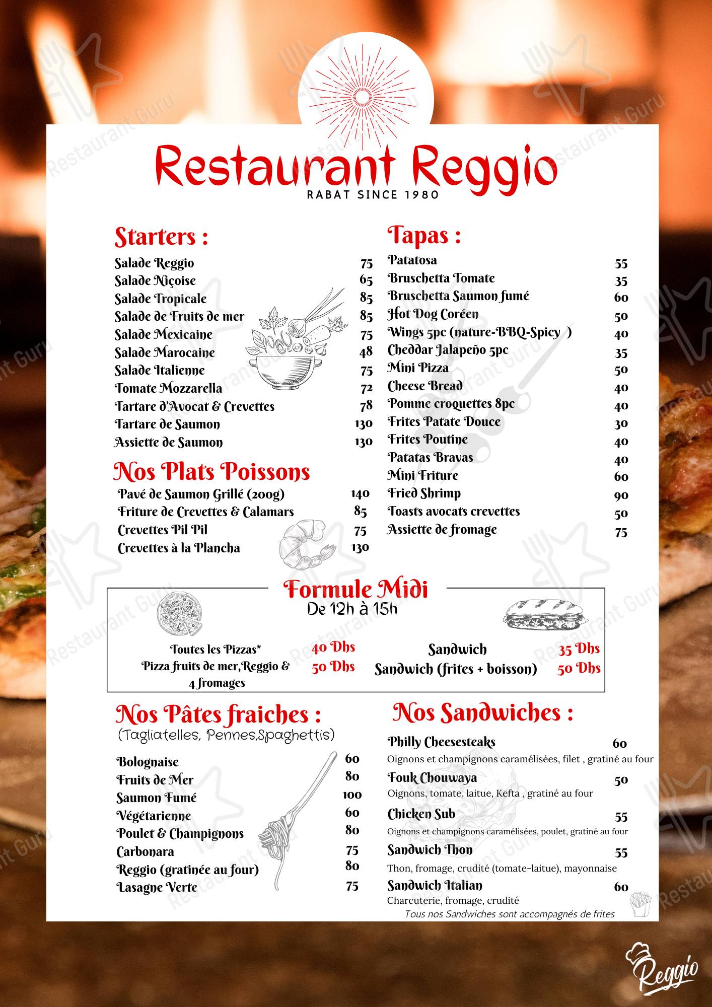 Меню Restaurant Pizzeria Reggio - блюда и напитки