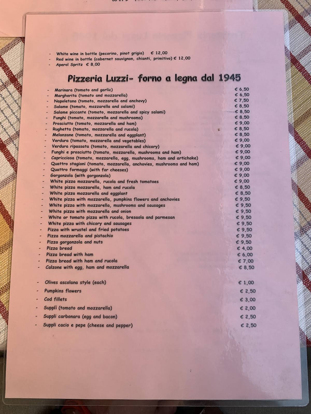 Trattoria Luzzi меню