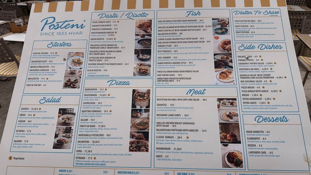 Pošteni Restaurant - Hvar меню