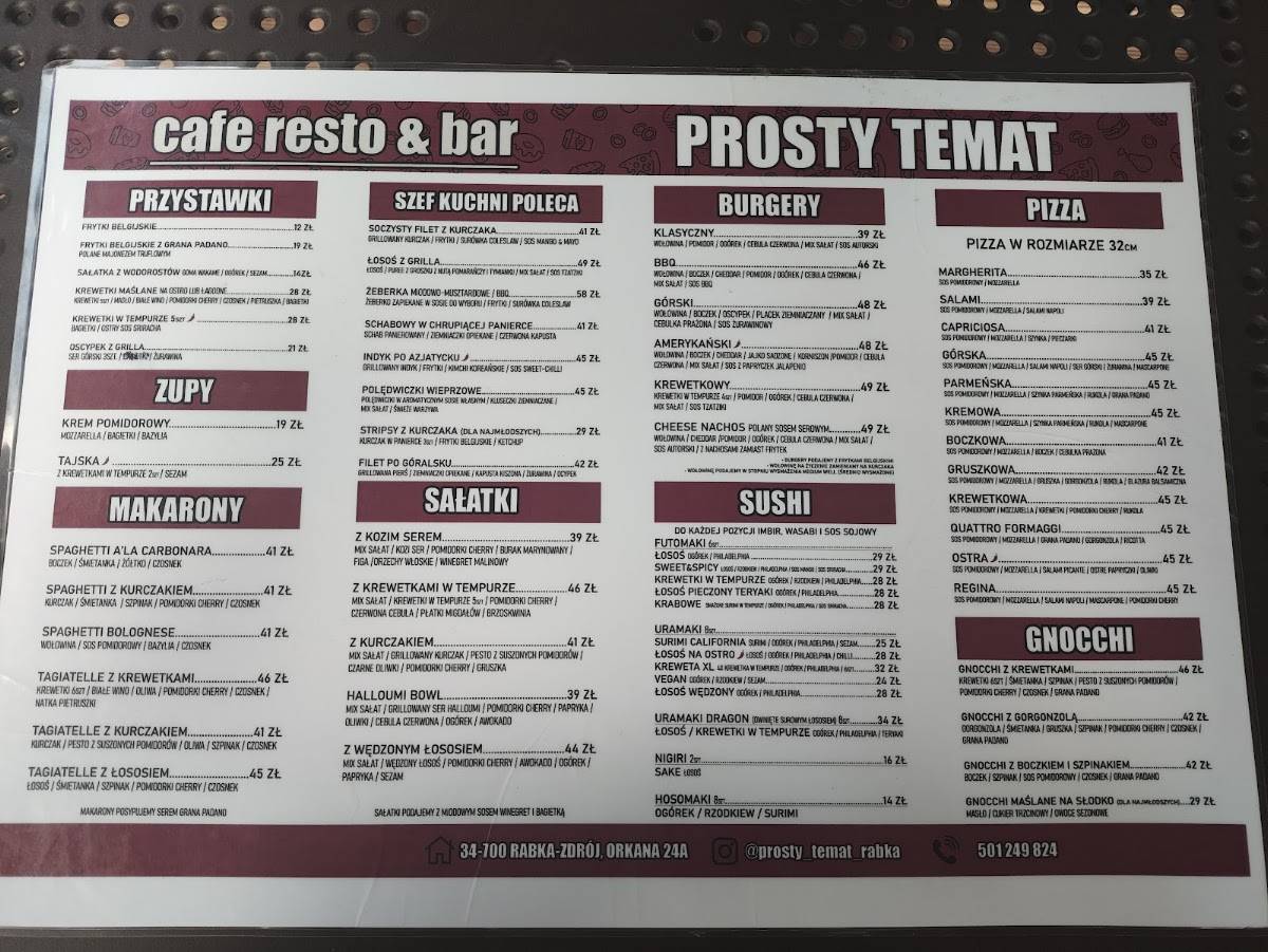 Prosty Temat меню