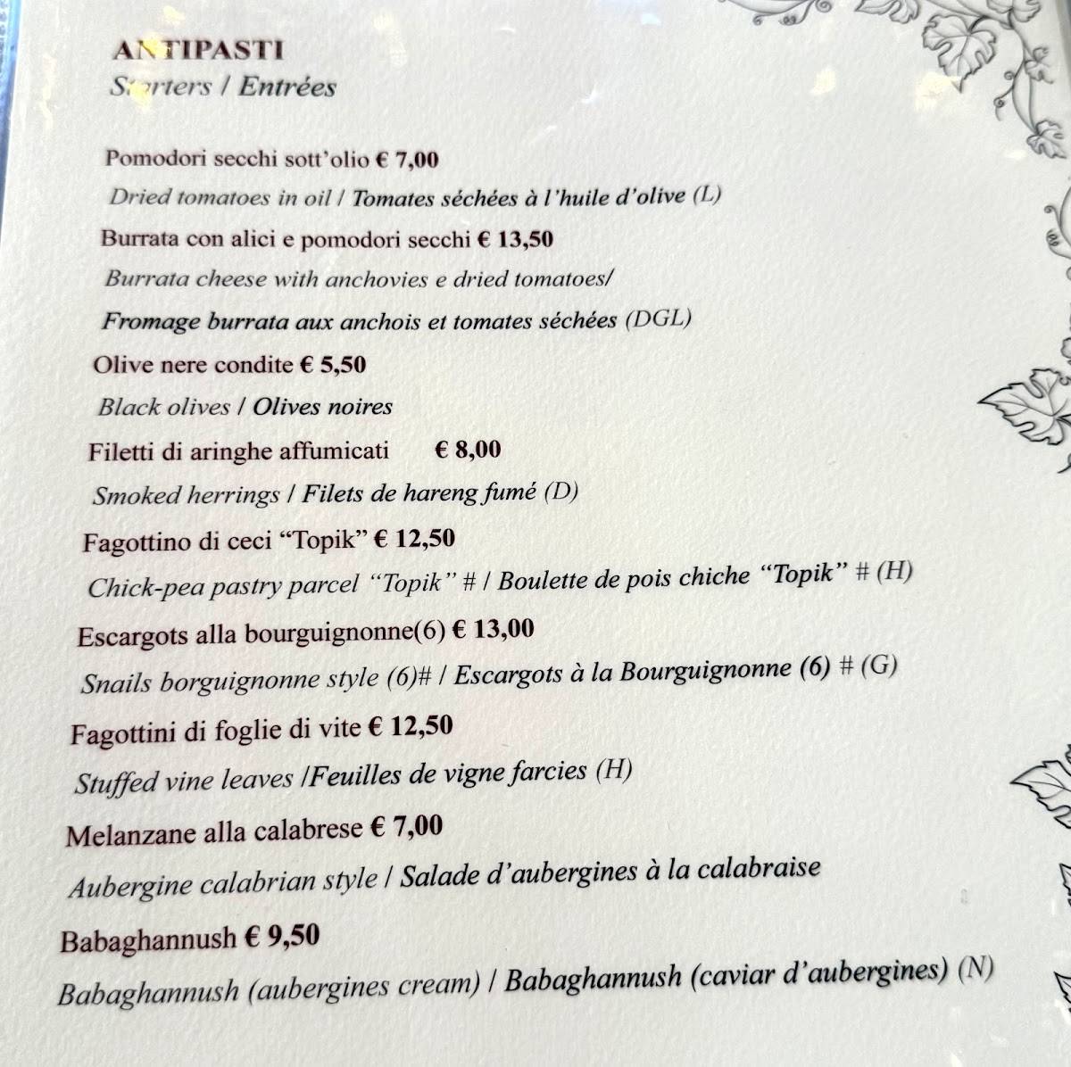Cul De Sac меню
