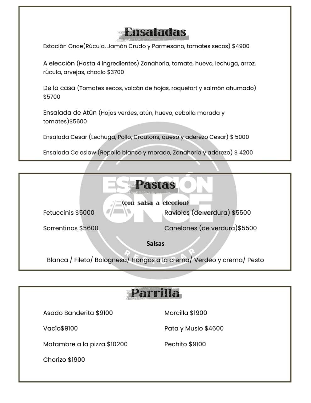 ESTACION ONCE меню