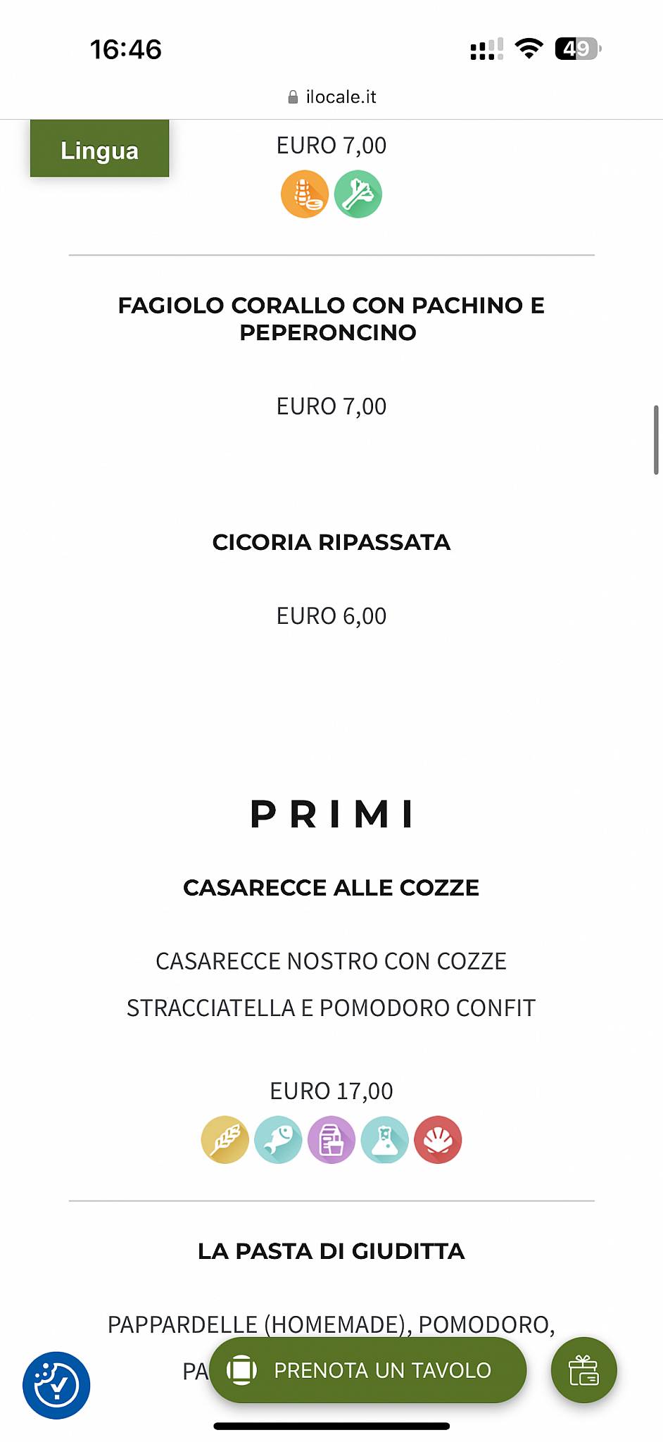 IL LOCALE меню