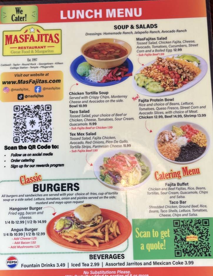 MasFajitas Mexican Restaurant меню
