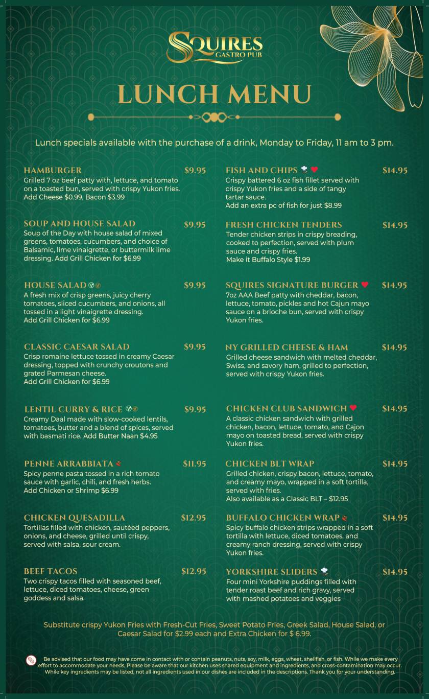 Squires Gastro Pub меню