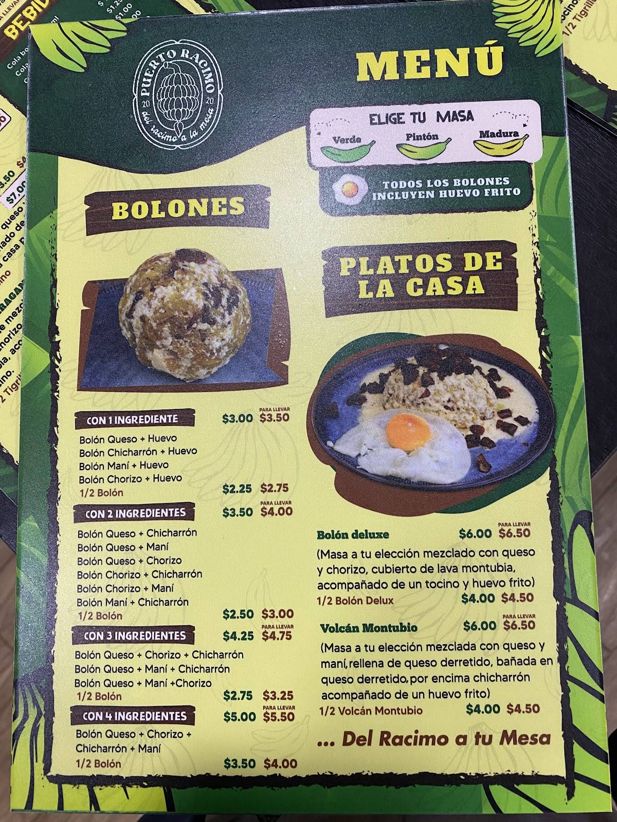 Puerto Racimo меню