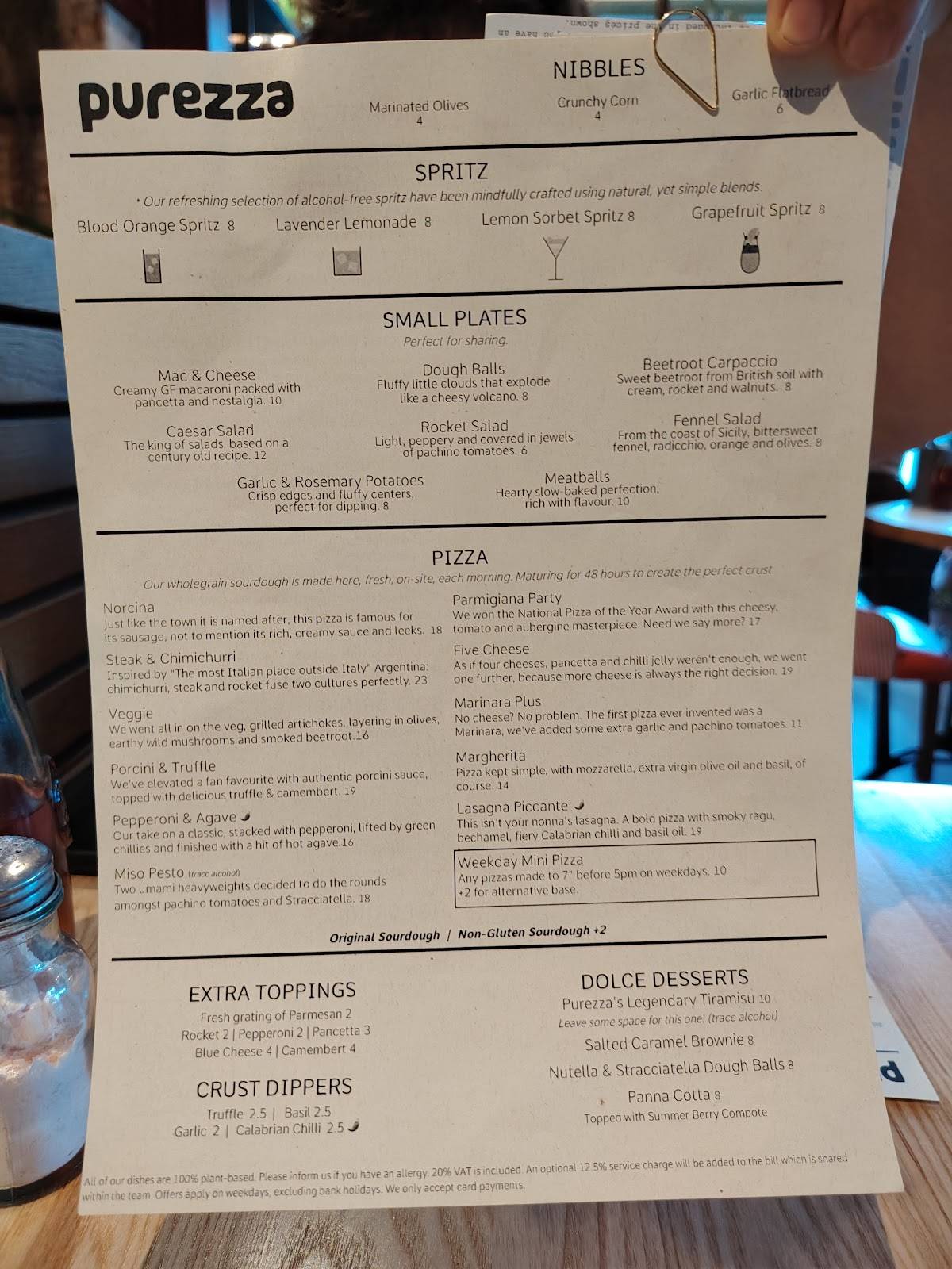 Purezza Manchester меню