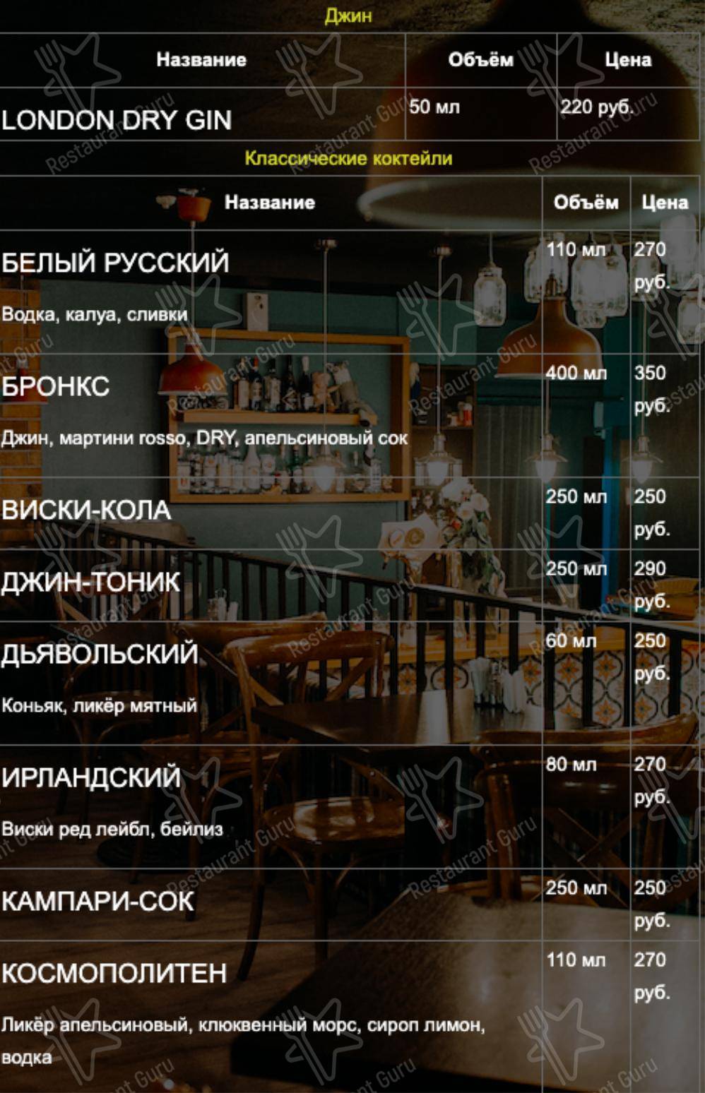 Меню для посетителей кафе Пушкарёв