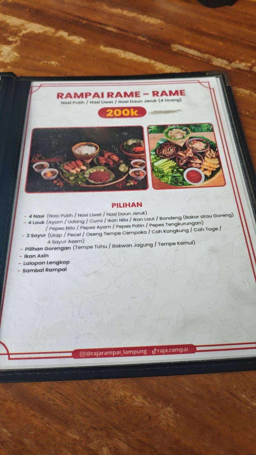 RAJA RAMPAI RESTO меню