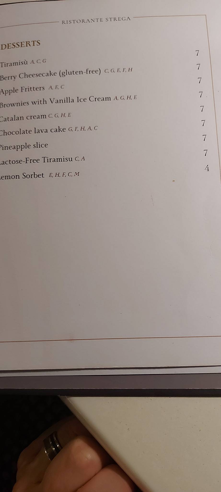 RISTORANTE STREGA меню