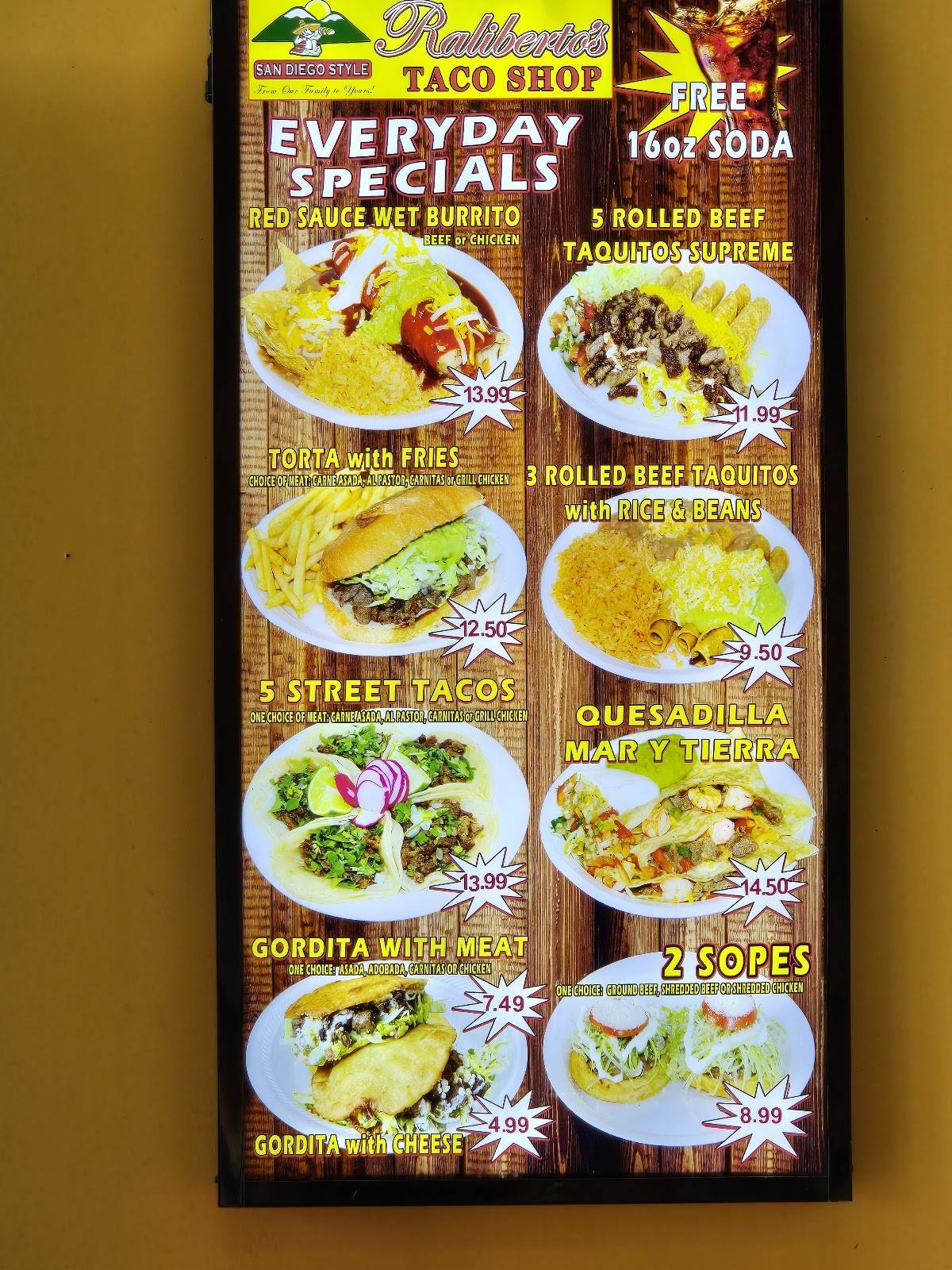 Raliberto's Taco Shop Lake Blvd меню