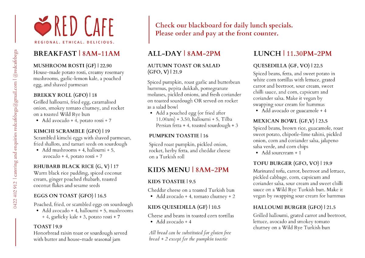 Red Cafe Bega меню