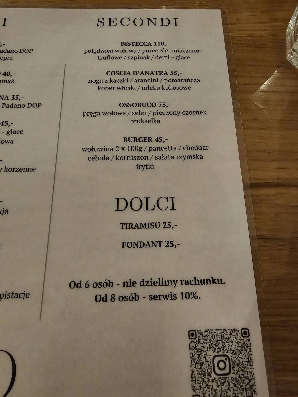 Restauracja włoska d’ORO Ristorante меню