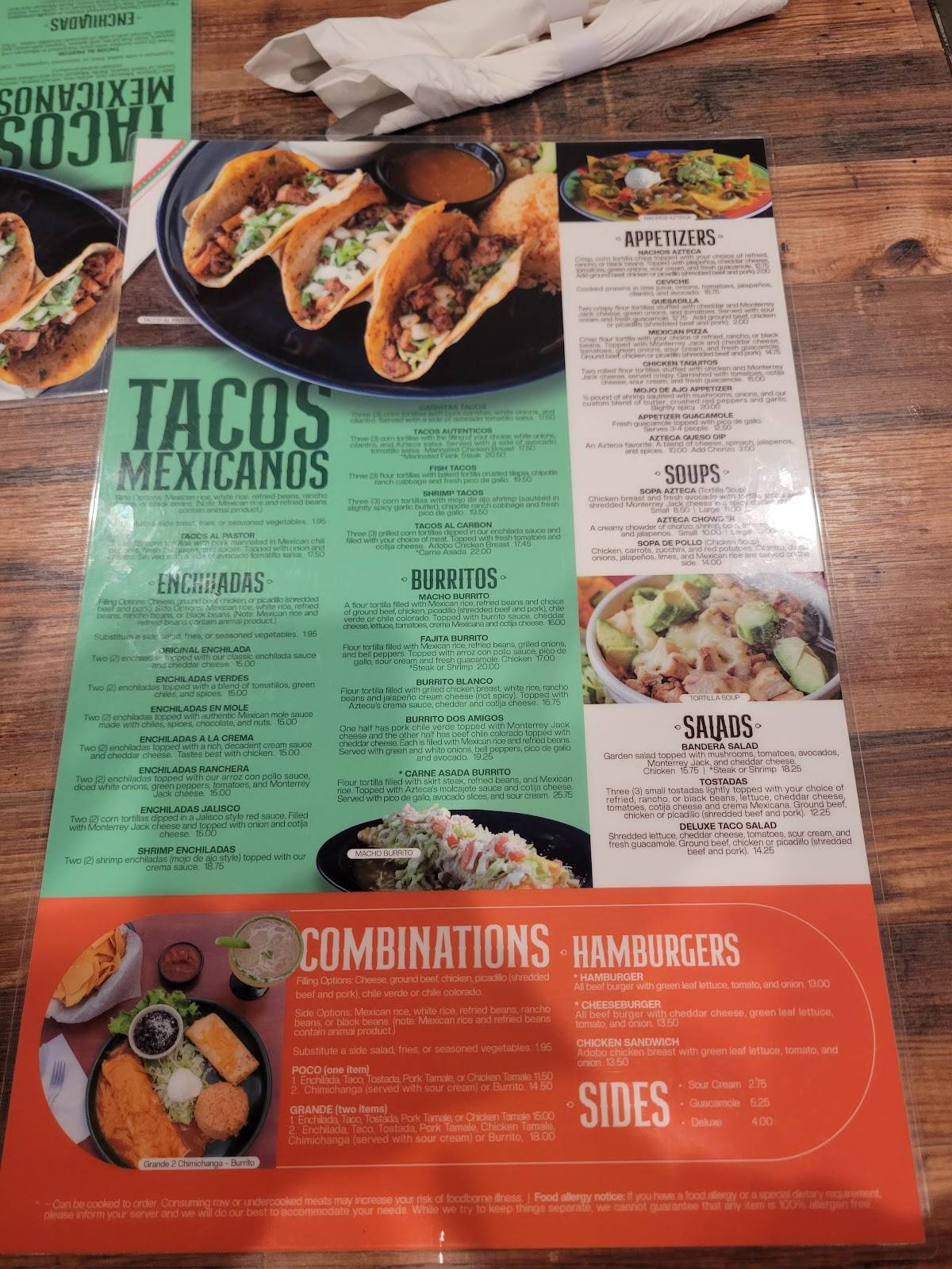 Azteca Mexican Restaurant меню