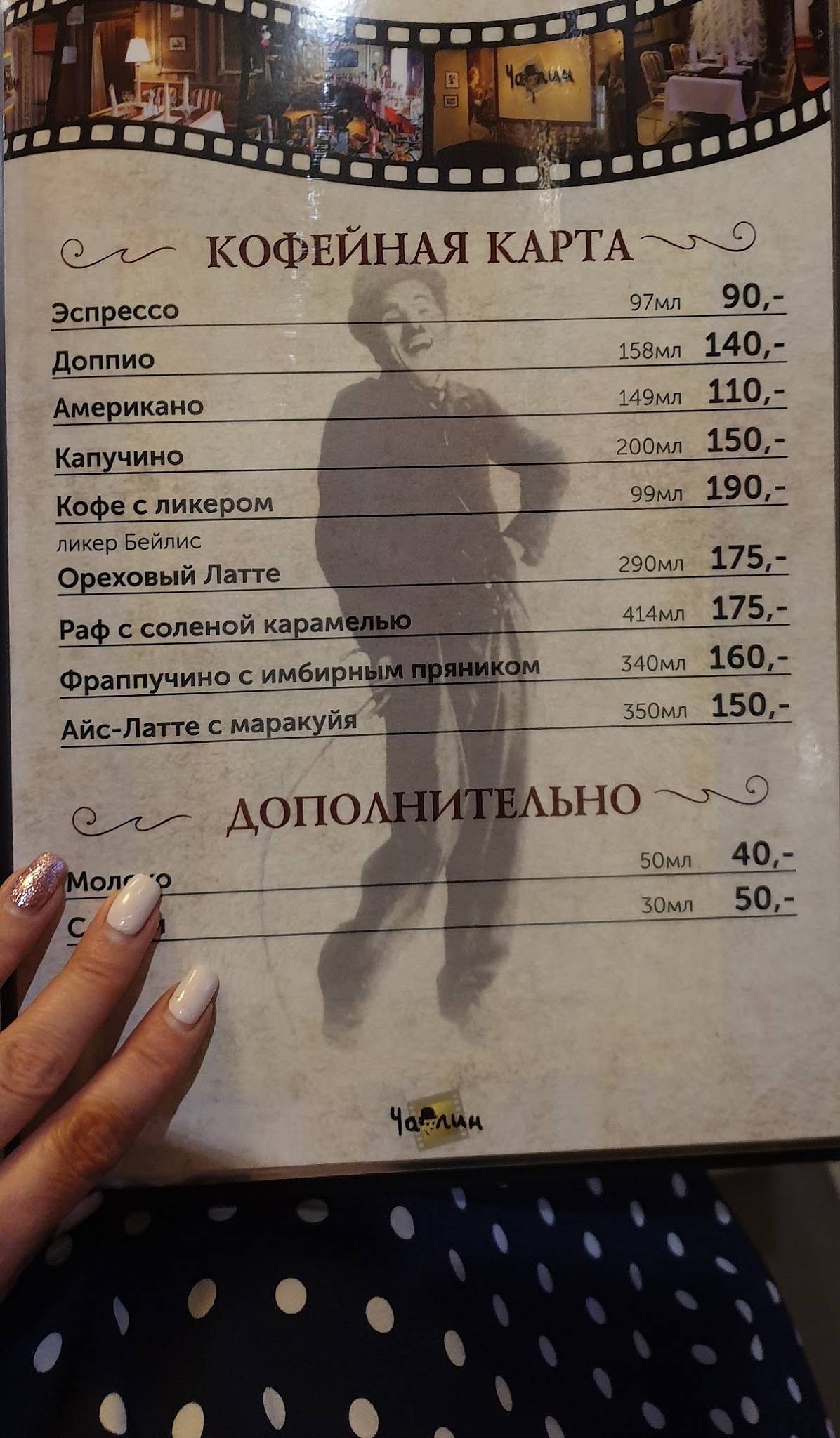 Чаплин меню