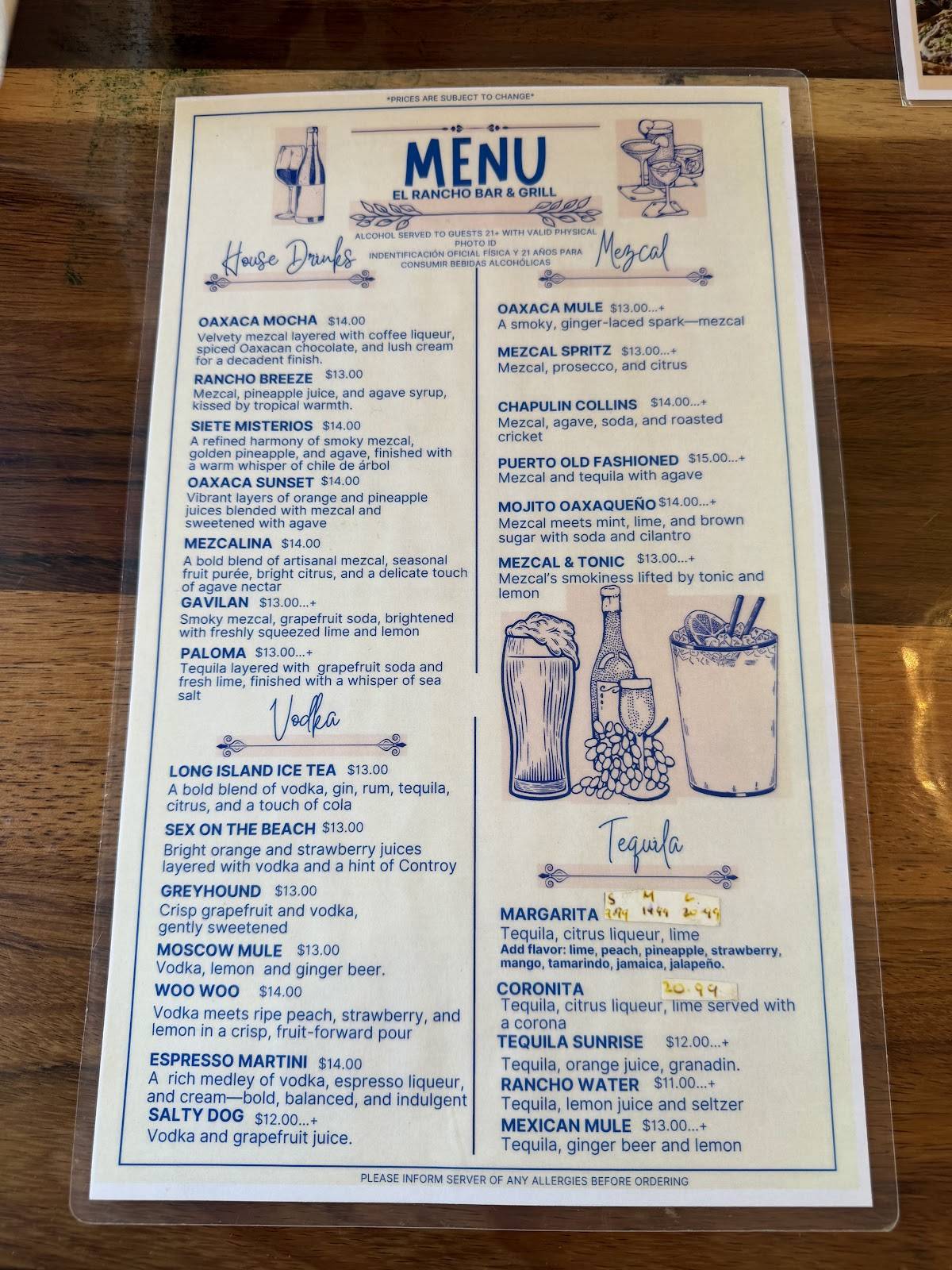 El Rancho Bar&Grill меню