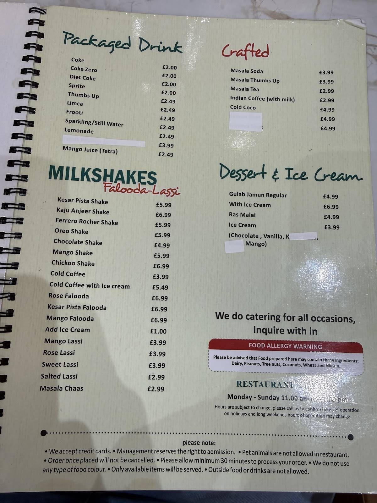 Honest Restaurant меню