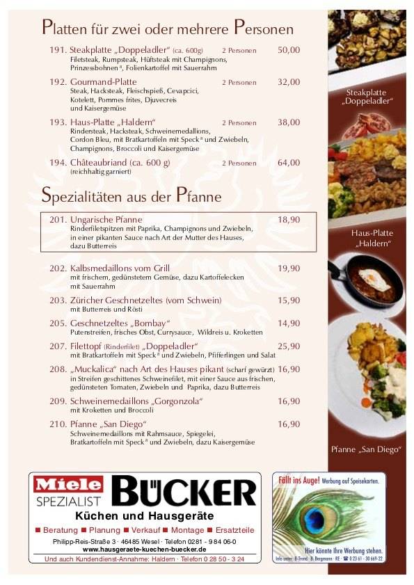 Hotel Restaurant Doppeladler меню