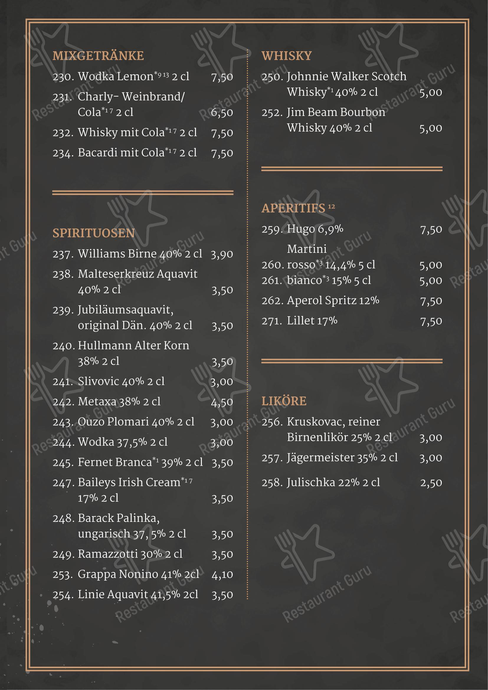 Hotel Restaurant Hullmann в Растеде - Меню