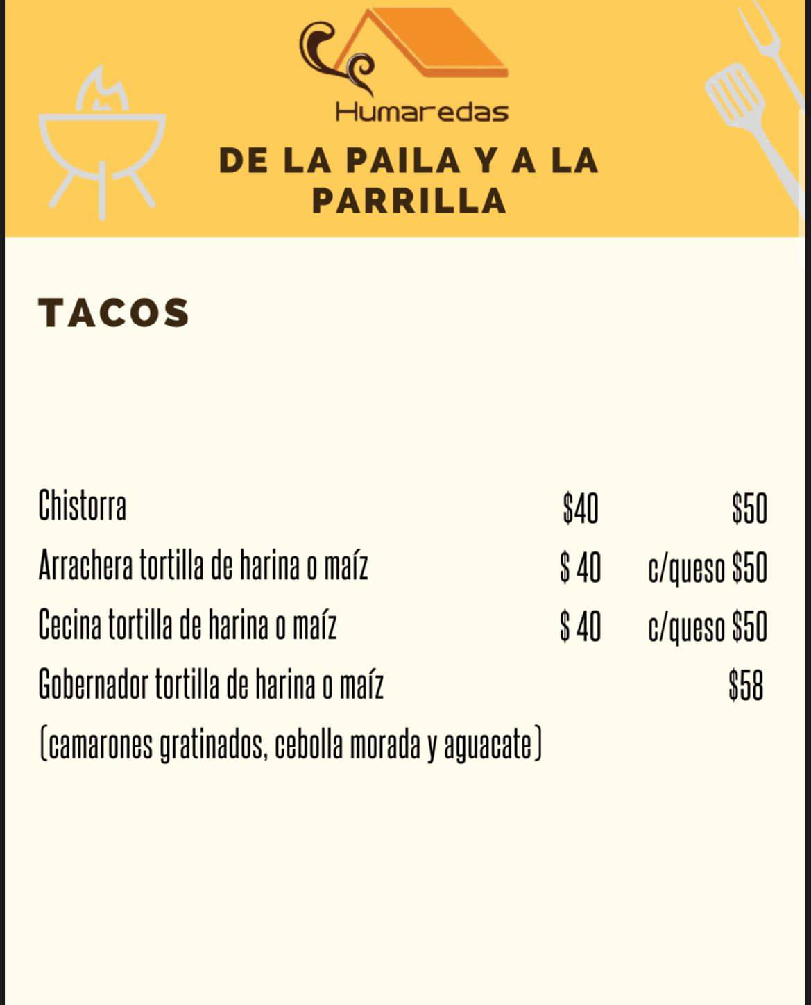 Restaurante Humaredas меню