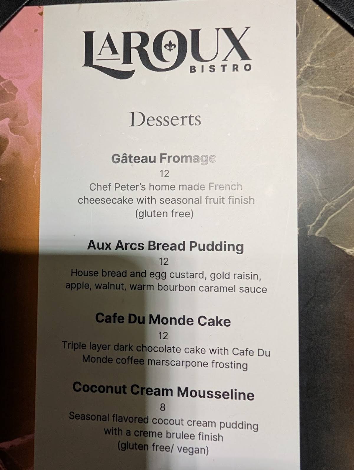 La Roux Bistro меню