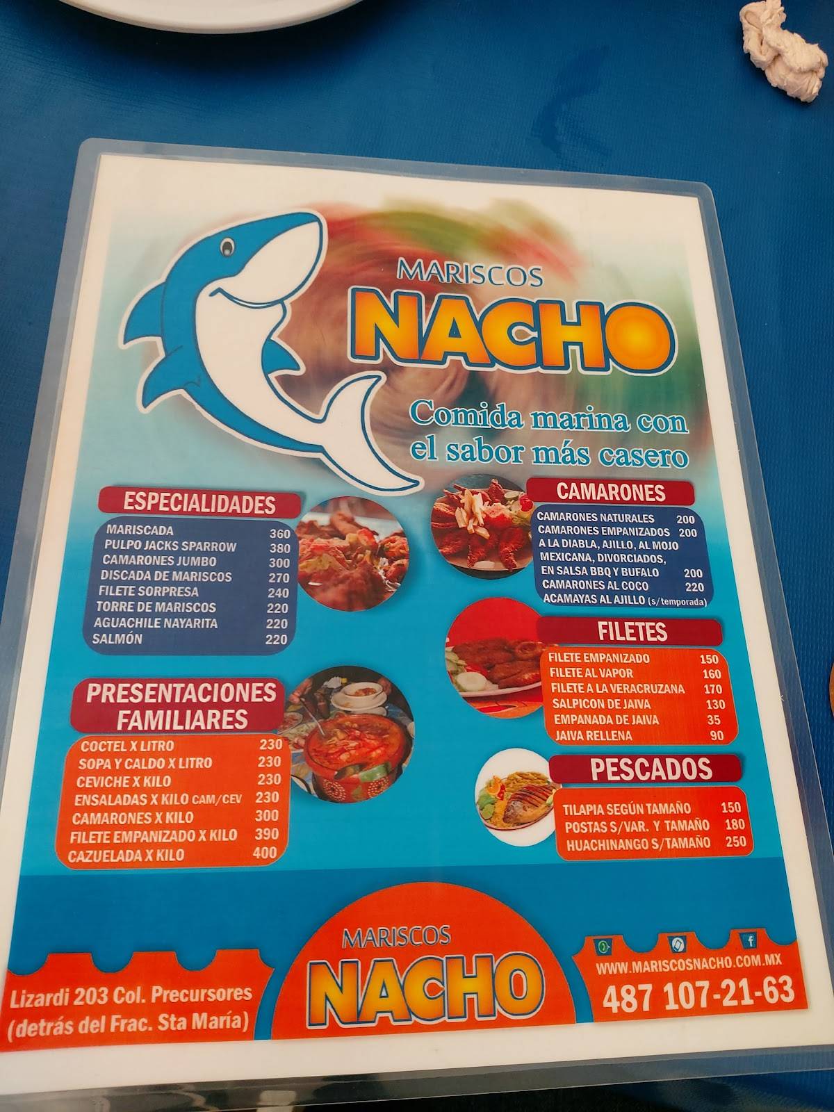 Mariscos Nacho меню