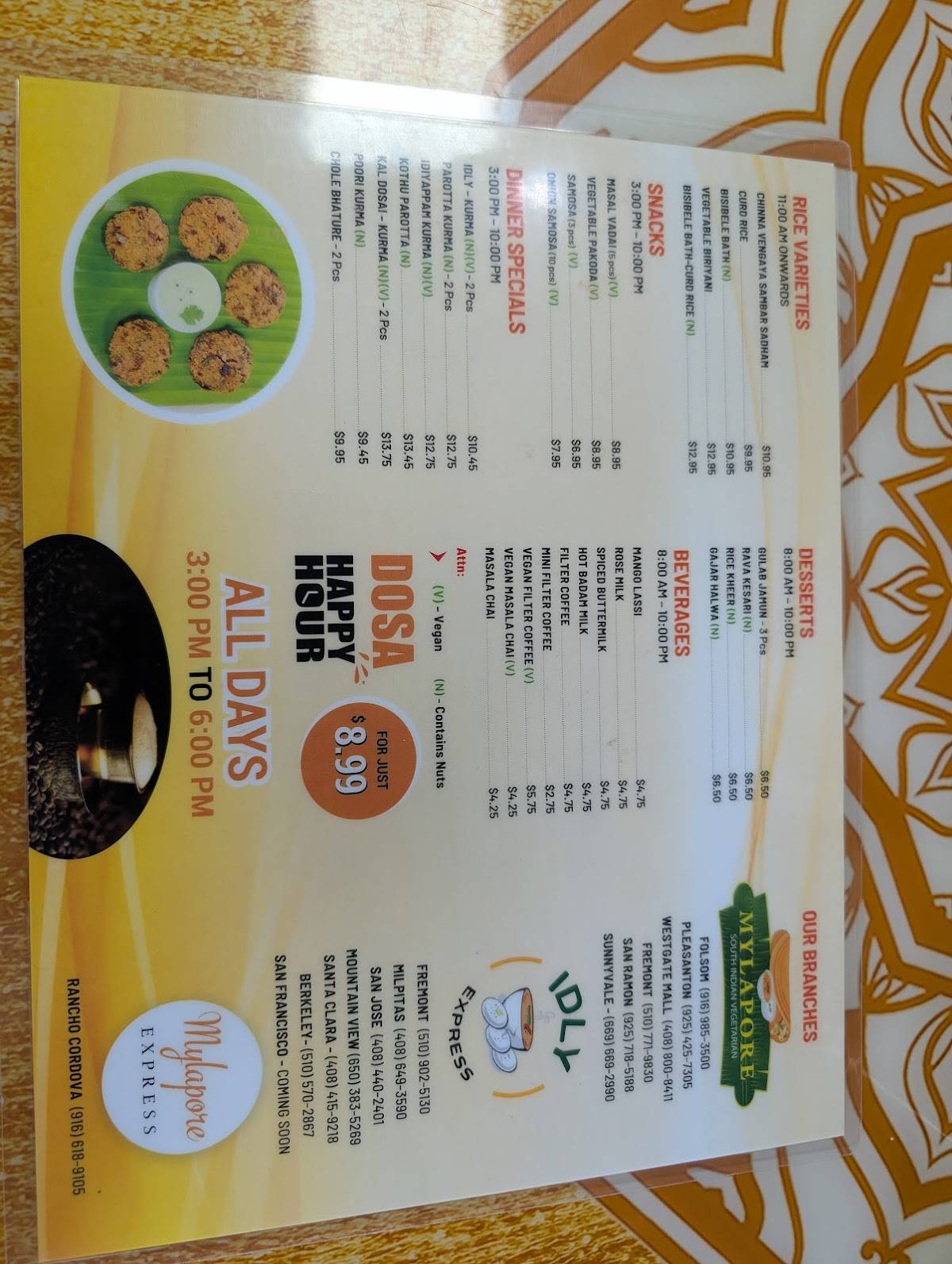 Mylapore - San Ramon меню