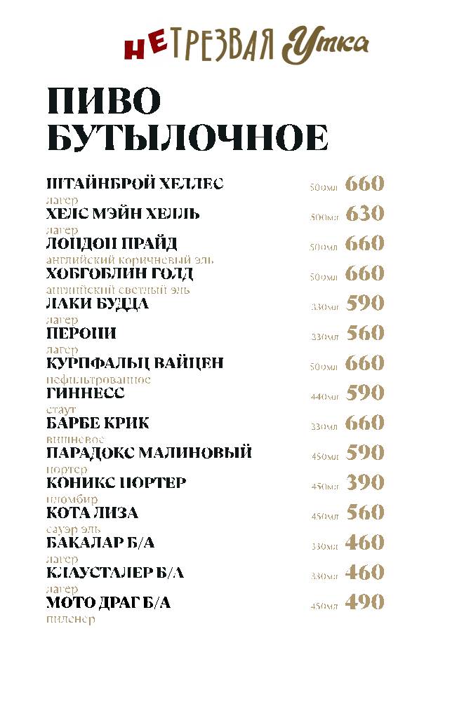 НеТрезвая Утка меню