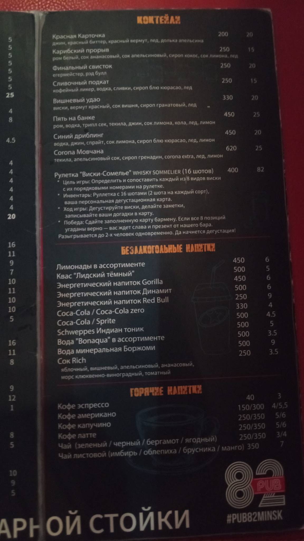 Паб 82 на Динамо меню