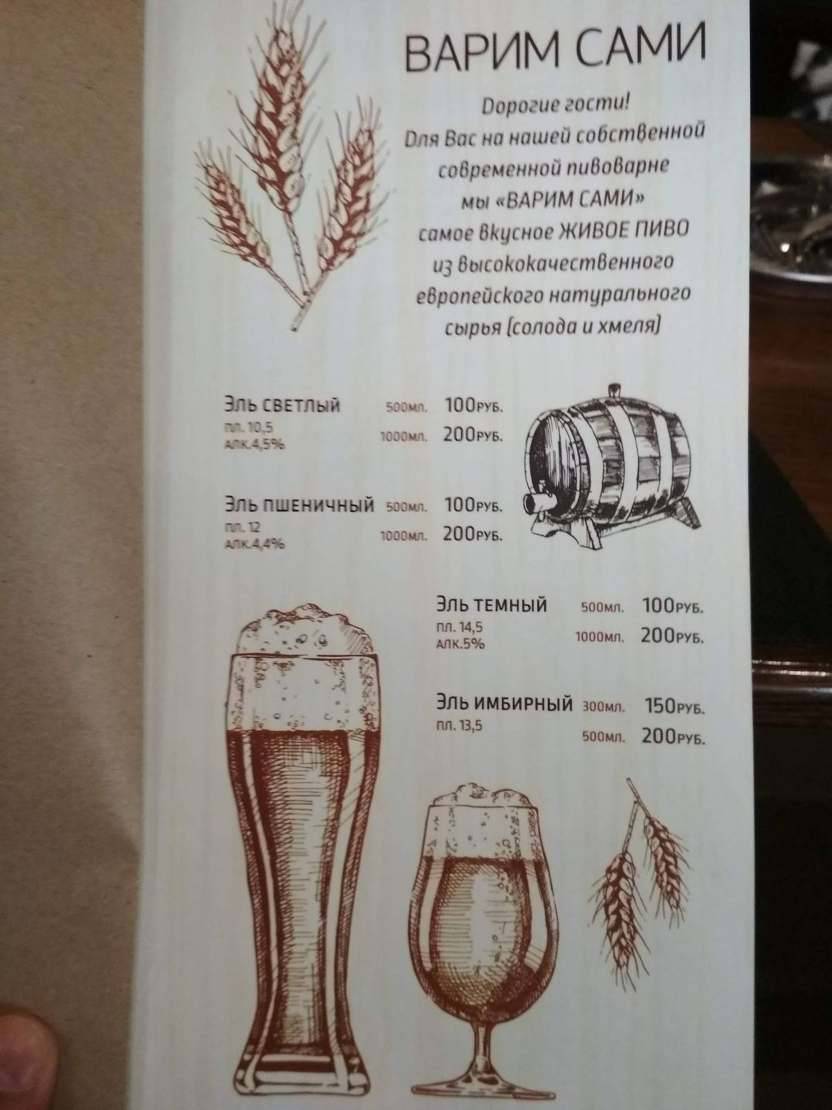 Пивоварня 202 меню