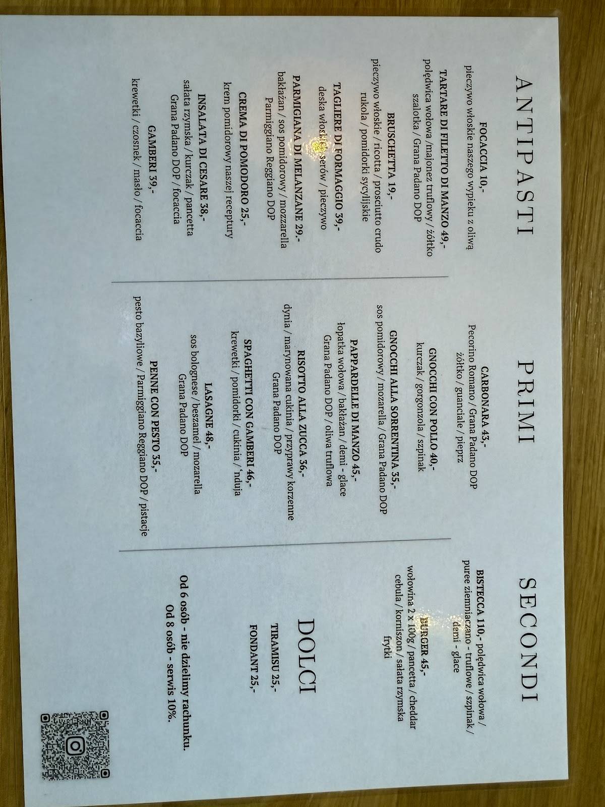 Restauracja włoska d’ORO Ristorante меню