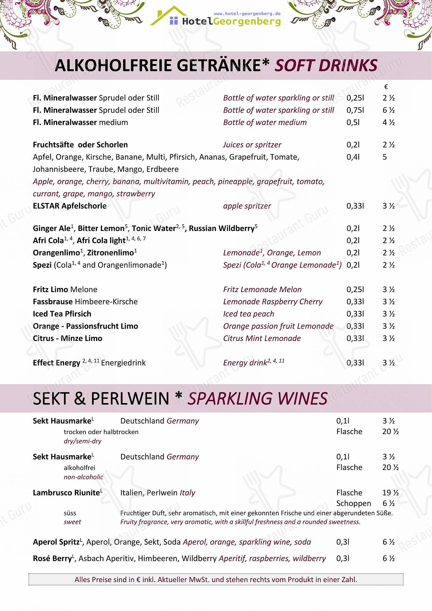 Restaurant & Hotel Georgenberg меню