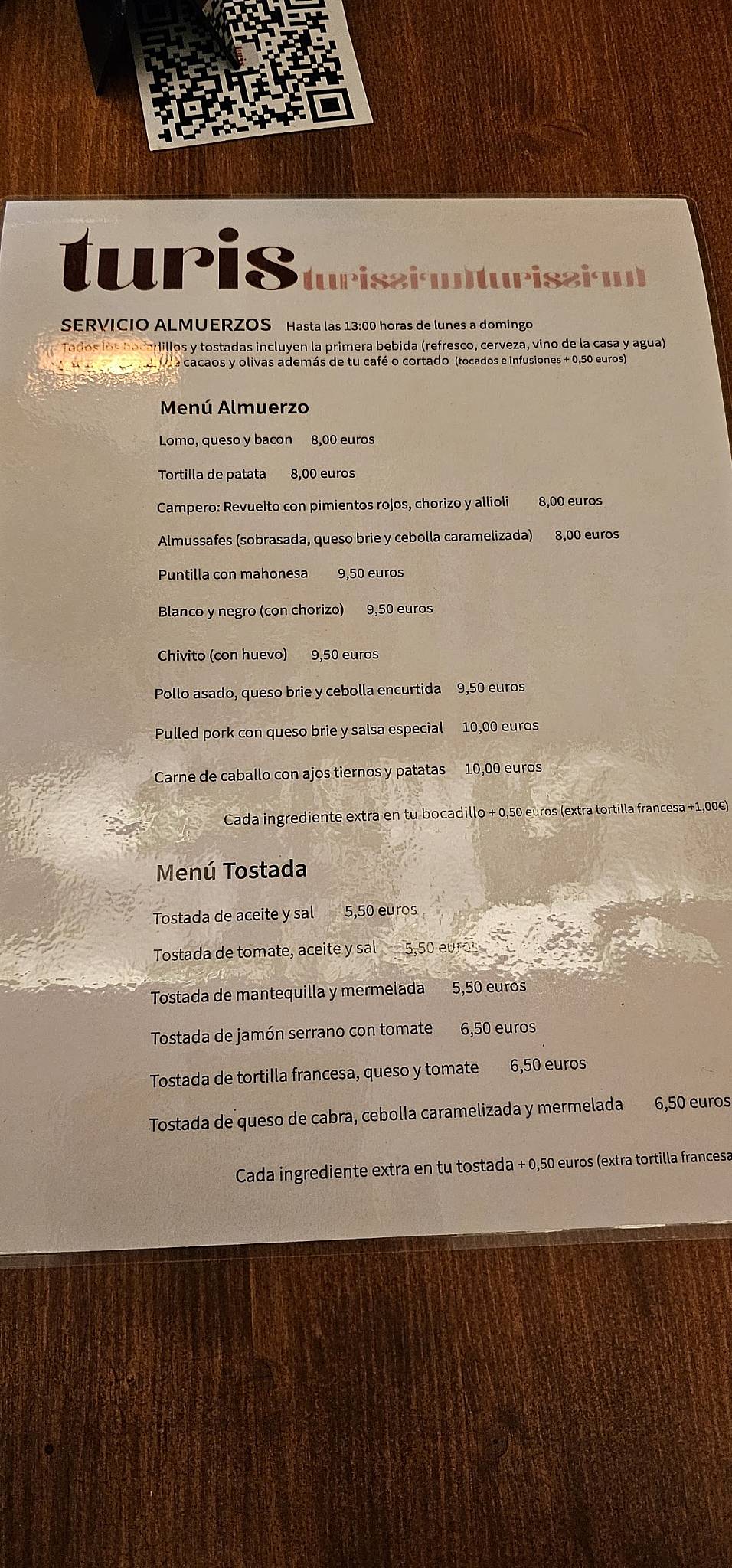 Restaurante Turis меню