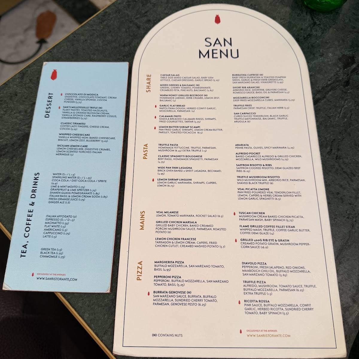 San Ristorante меню