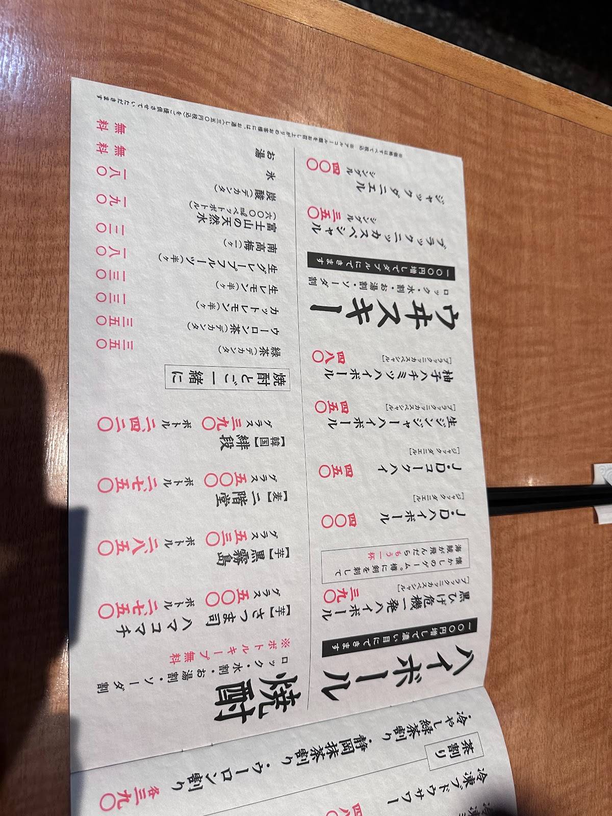 Shōya меню
