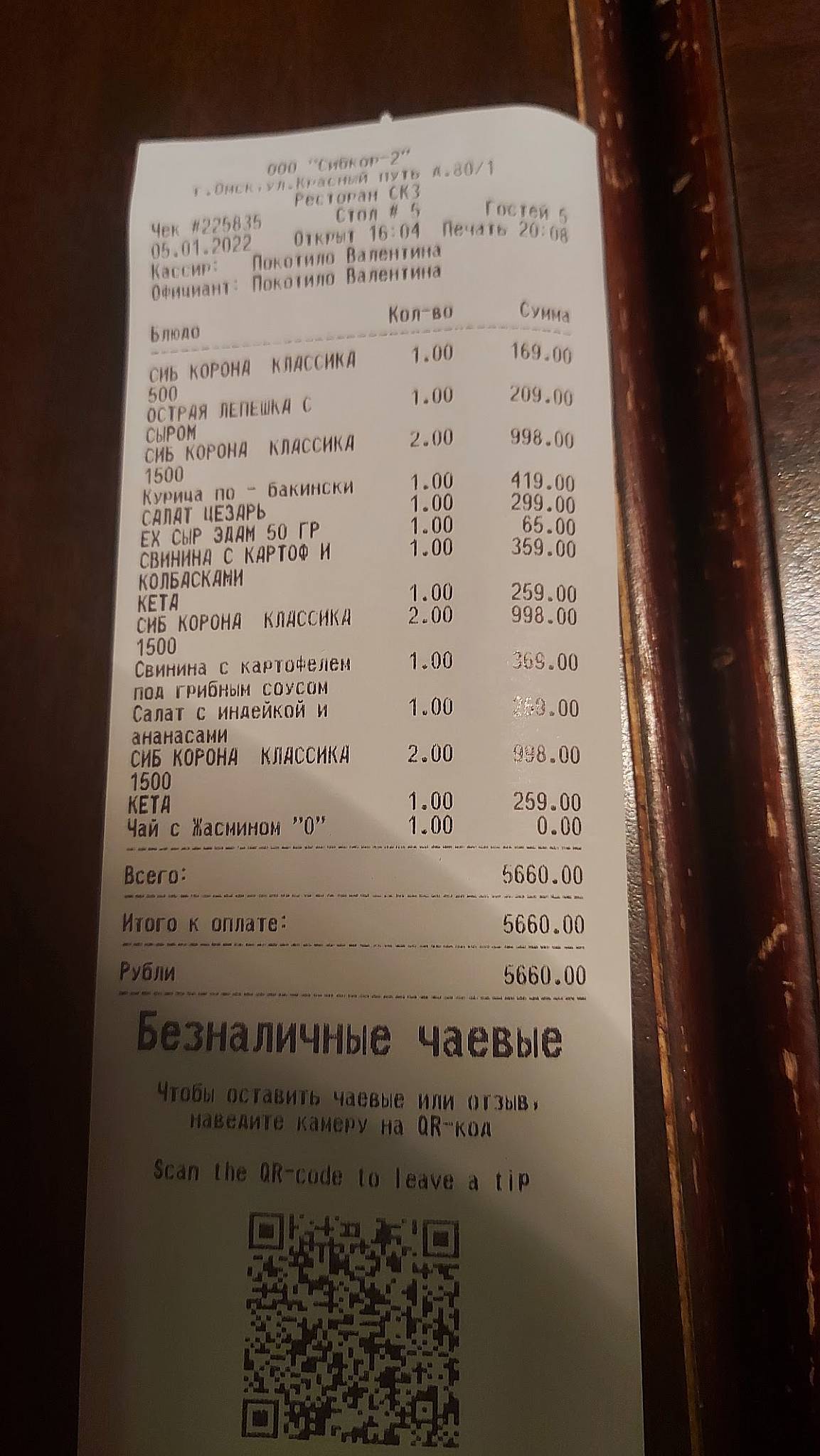 Сибирская корона меню