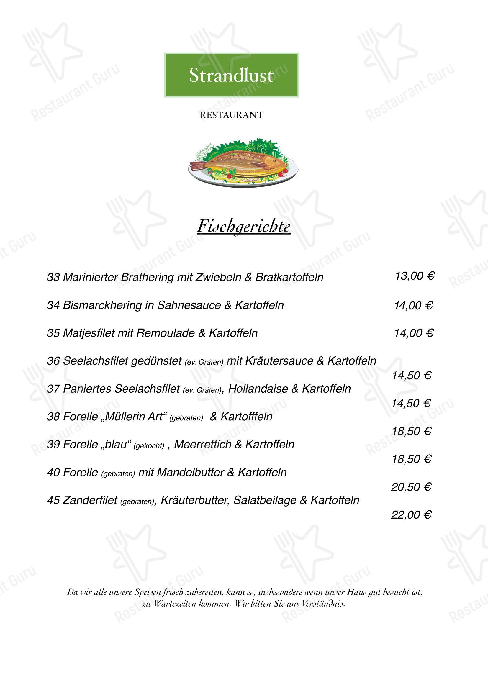 Меню ресторана Restaurant Strandlust