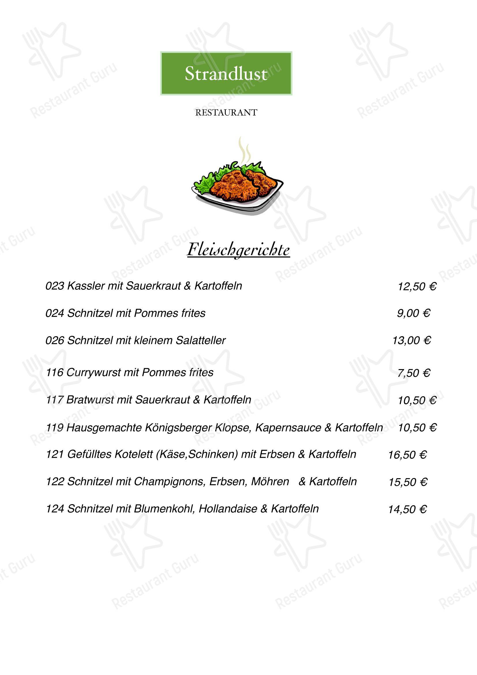 Меню ресторана Restaurant Strandlust