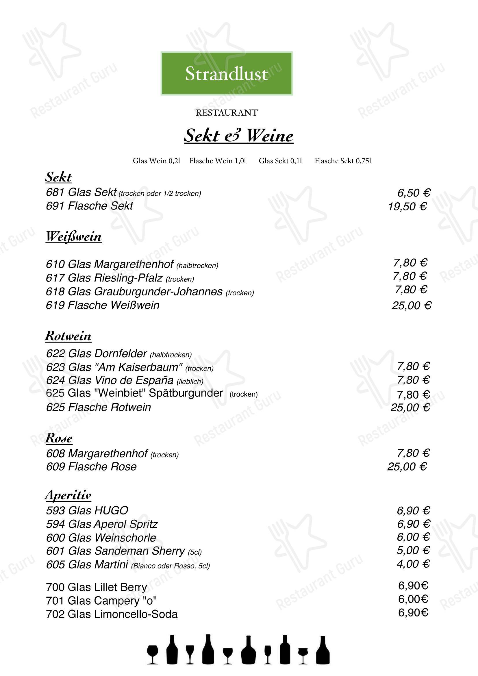 Restaurant Strandlust в Берлине - Меню