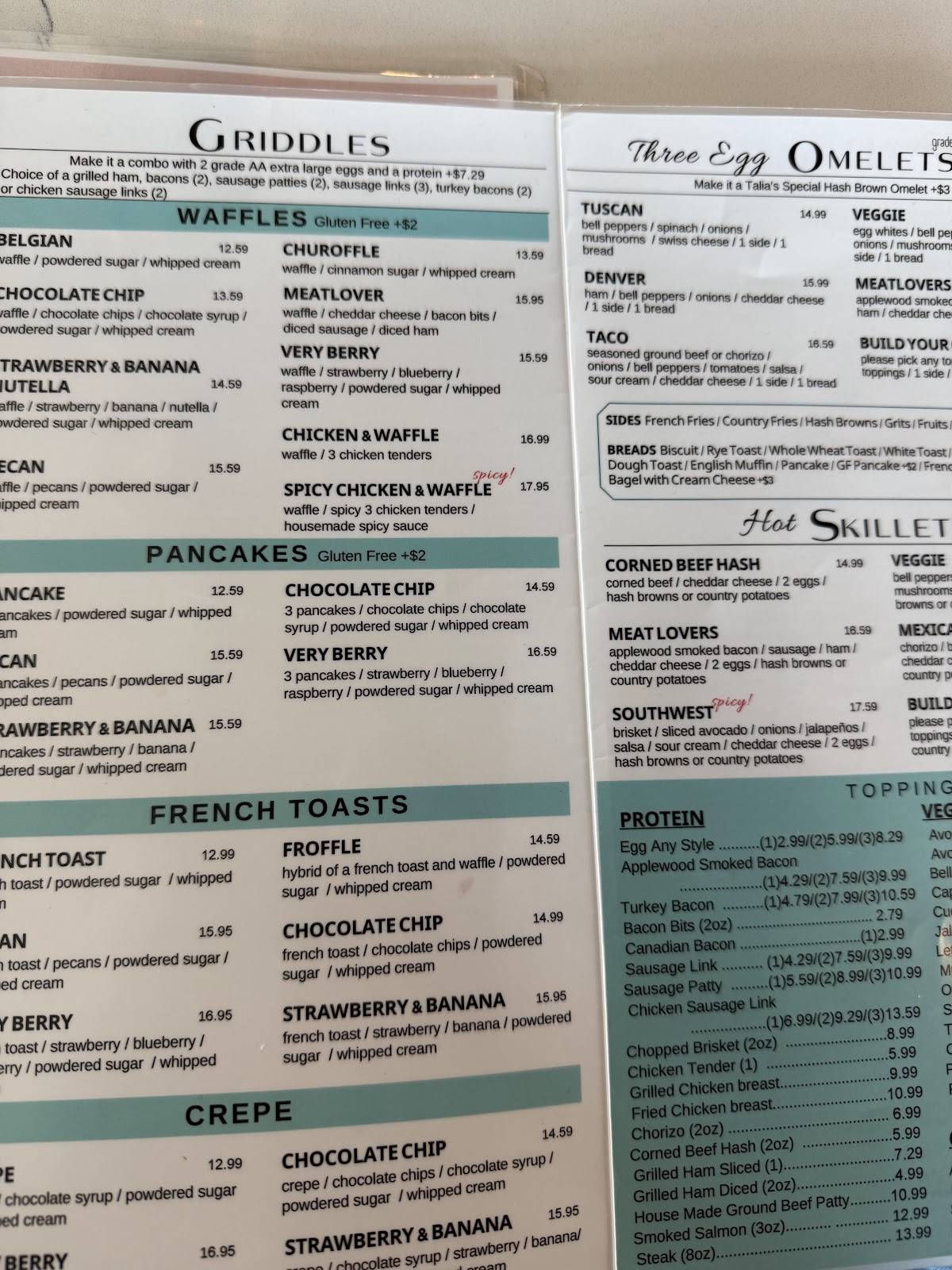 Talia's Cafe меню