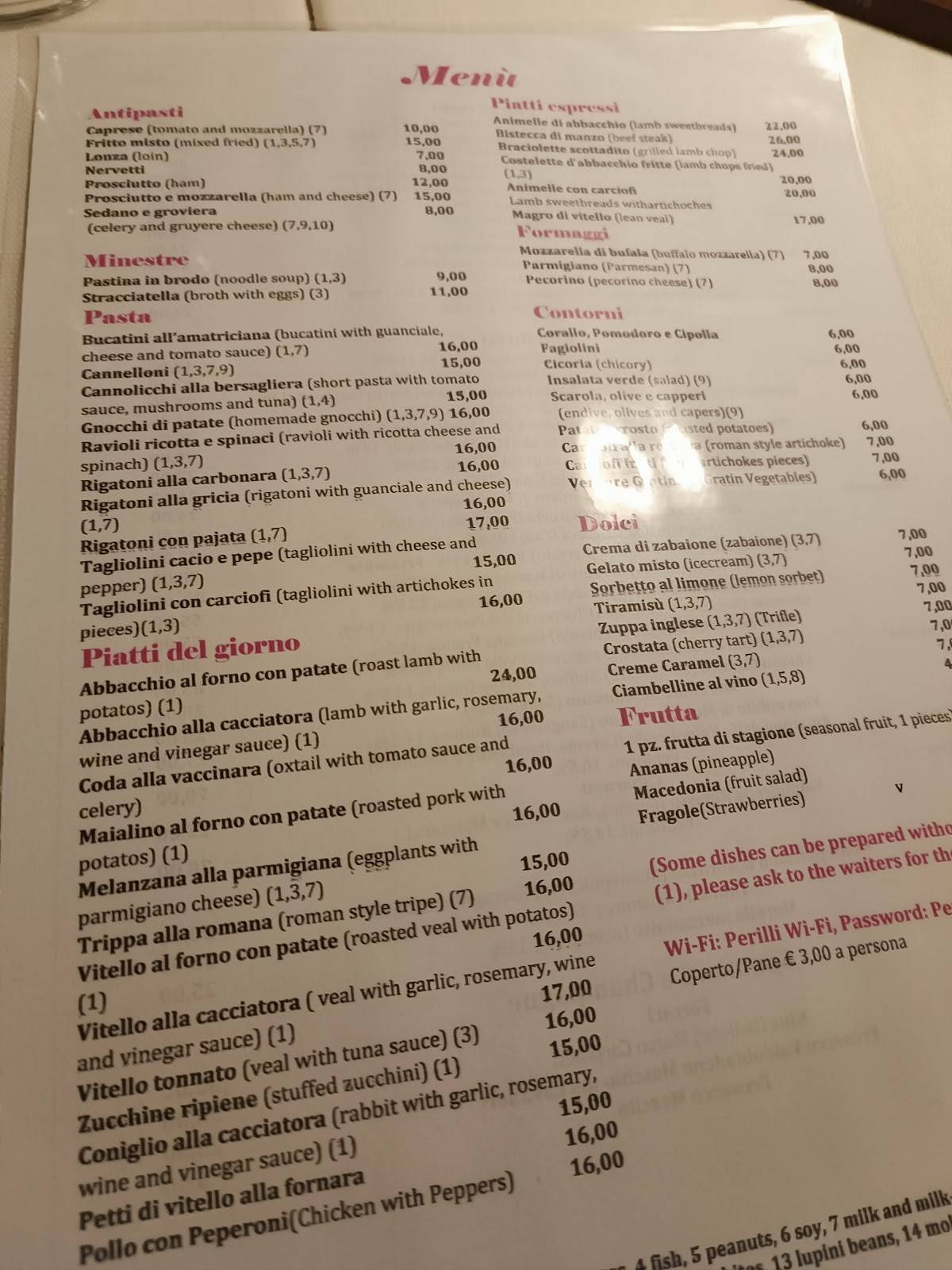 Trattoria Perilli меню